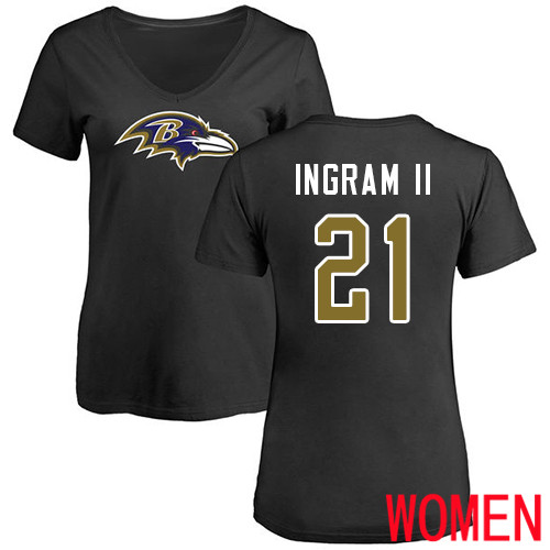 Baltimore Ravens Black Women Mark Ingram II Name and Number Logo NFL Football #21 T Shirt